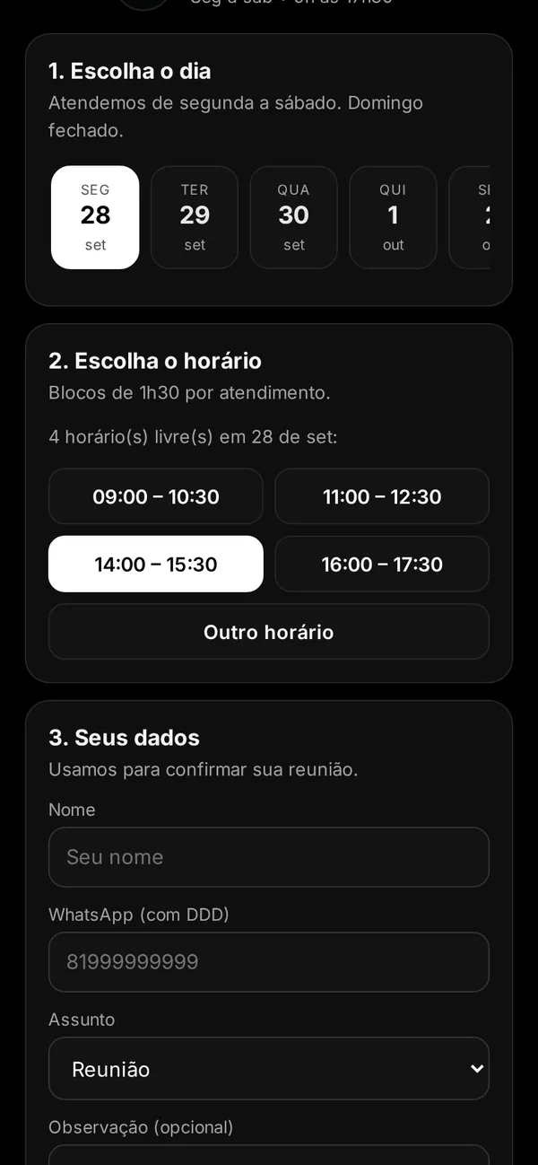 Agendamento no celular